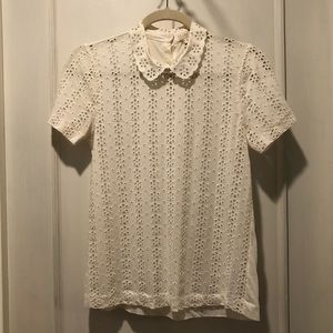 J Crew Eyelet Top with peterpan collar
